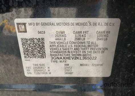 2019 Chevrolet Equinox Ls из США, поврежденный, VIN 3GNAXHEV2KL365022